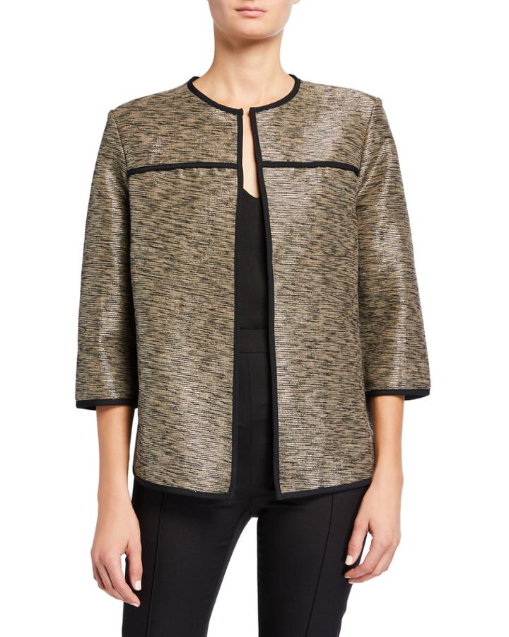 Metallic Trimmed 3/4-sleeve Jacket