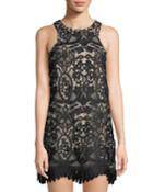 Caspian Lace High-neck Dress, Black