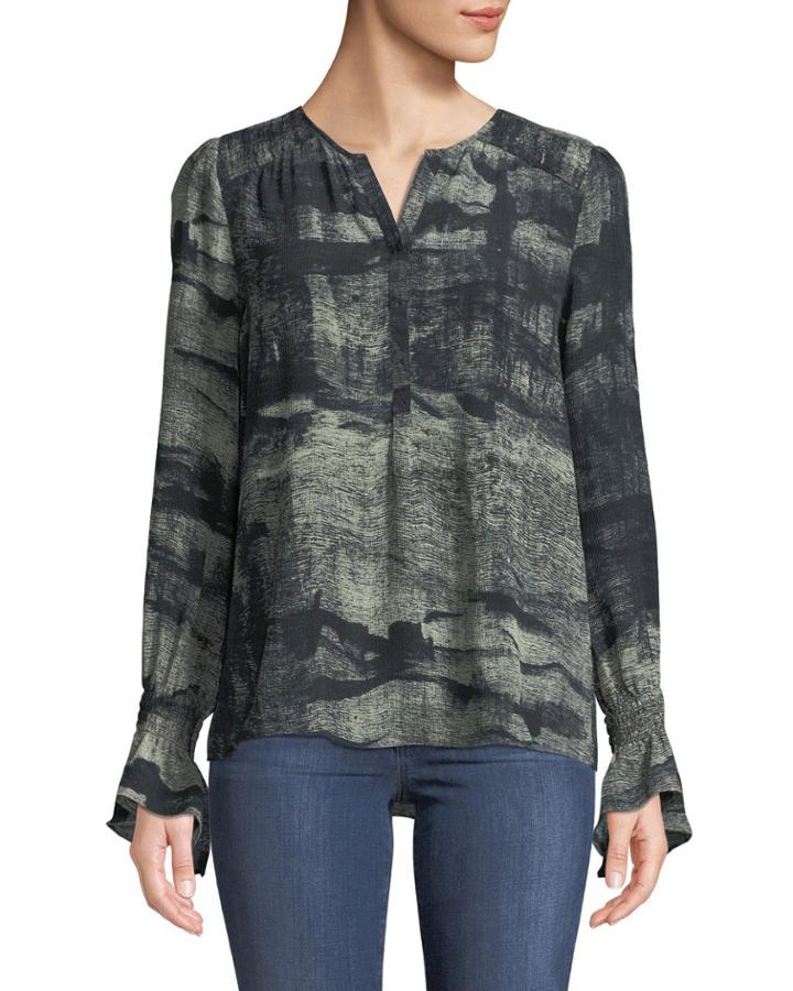 Go Ruffles Flare-sleeve Printed Blouse