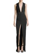 Mitered V-neck Slit-front Gown