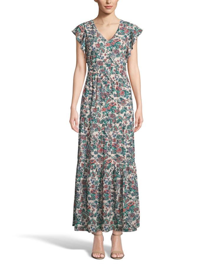 Floral V-neck Flutter-sleeve Tiered