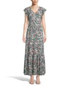 Floral V-neck Flutter-sleeve Tiered