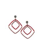 Square 2-drop Earrings, Red