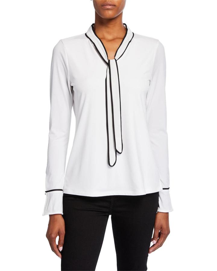 Stretch Knit Blouse W/ Piping