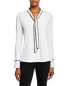 Stretch Knit Blouse W/ Piping