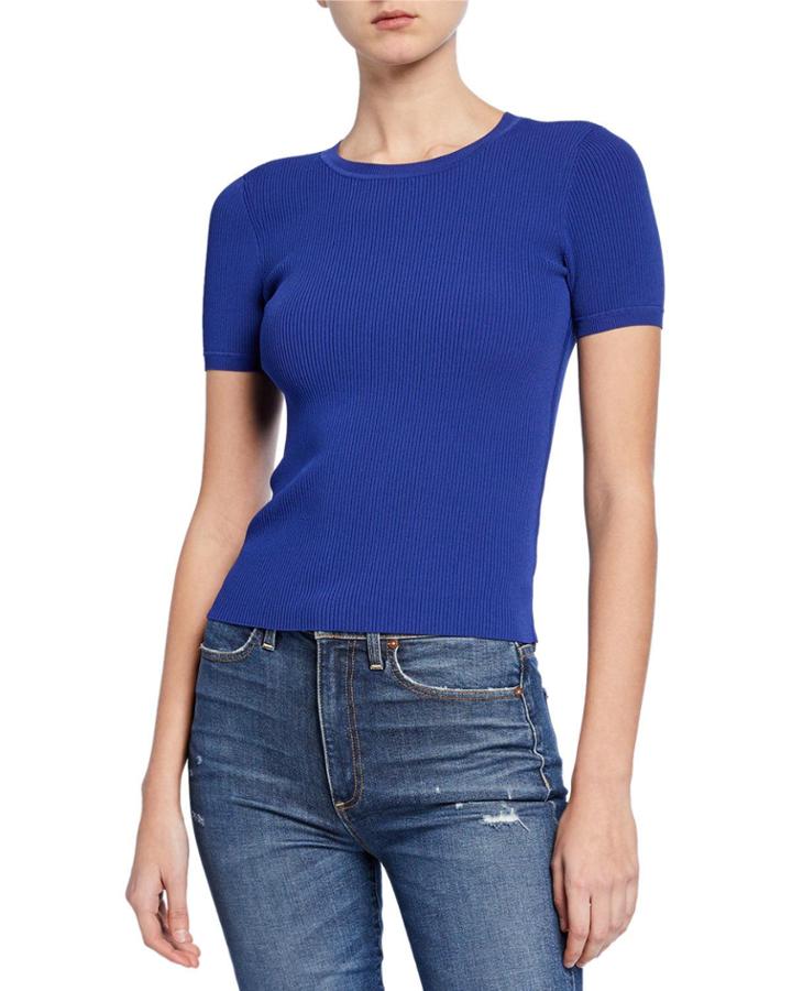 Swim Body-con Short-sleeve Crop Top W/ Cutout