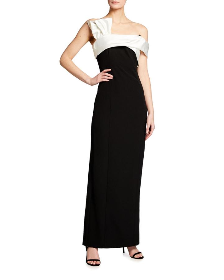 Colorblock One-shoulder Evening Dress
