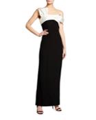 Colorblock One-shoulder Evening Dress