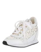 Dreamlace Hidden-wedge Leather Sneaker, White/ivory
