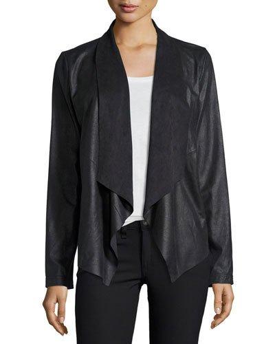 Faux-suede Open-front Jacket, Black