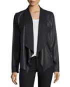 Faux-suede Open-front Jacket, Black