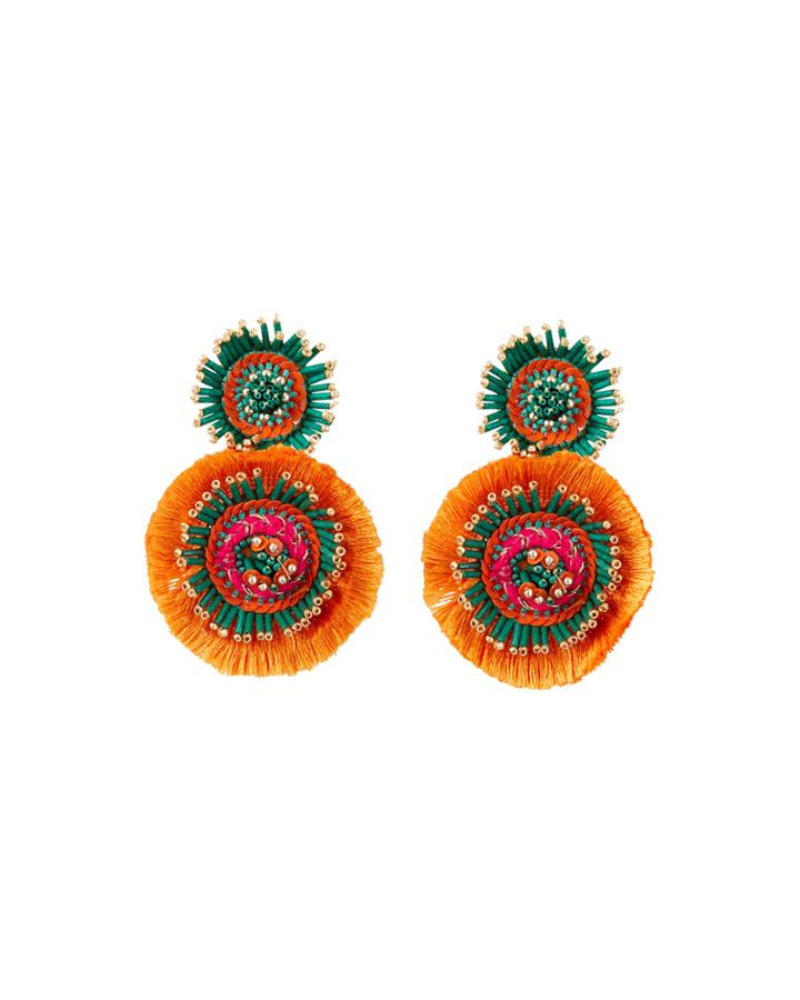 Fringe Circle Earrings, Orange/blue