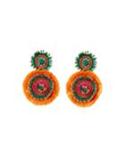 Fringe Circle Earrings, Orange/blue
