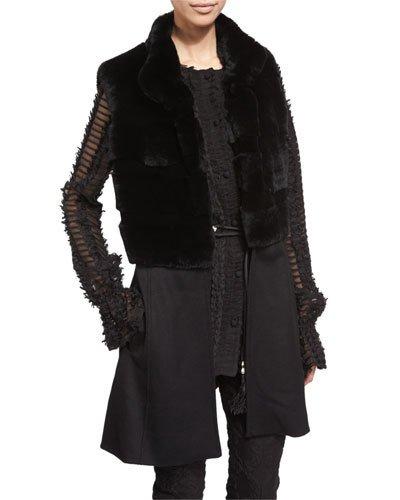 Rabbit-fur Knit Vest, Caviar