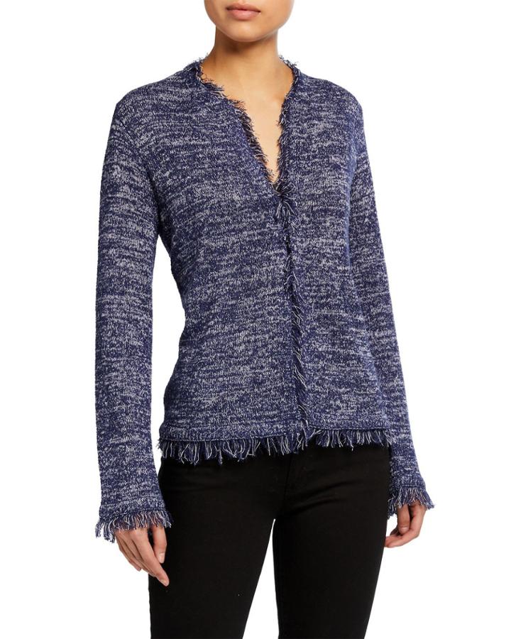 Marled Yarn Fringed Cardigan