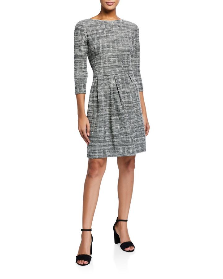 3/4-sleeve Plaid Dress