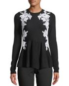 Lace-embroidered Fit & Flare Wool