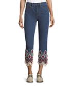 Mia Embroidered-cuff Cropped Jeans
