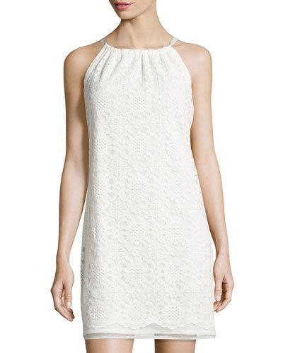 Sleeveless Lace Shift Dress W/ribbon Tie