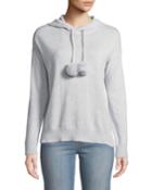 Cashmere Pullover Hoodie W/ Rabbit Fur Pompoms