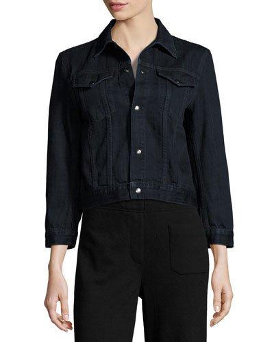 Cropped Denim Jacket, Dark Blue