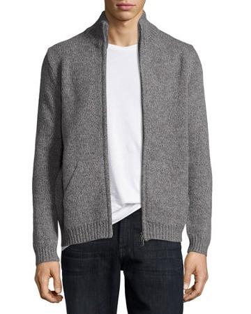 Marled Zip-front Sweater Cardigan, Gray
