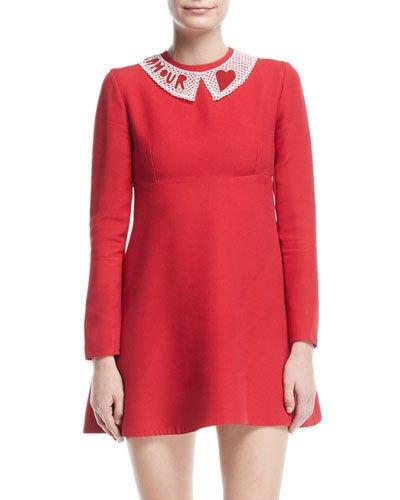 Long-sleeve Woven Dress W/removable Collar
