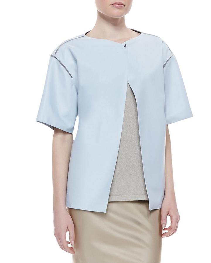 Lafayette 148 New York Petite Short-sleeve Lamb Leather Topper Jacket, Women's, Crystalline