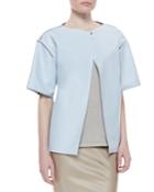 Lafayette 148 New York Petite Short-sleeve Lamb Leather Topper Jacket, Women's, Crystalline