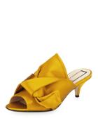 Pleated Satin Slide Mule Sandal,