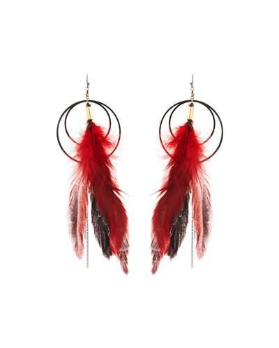 Long Double-circle Feather Drop Earrings