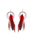 Long Double-circle Feather Drop Earrings