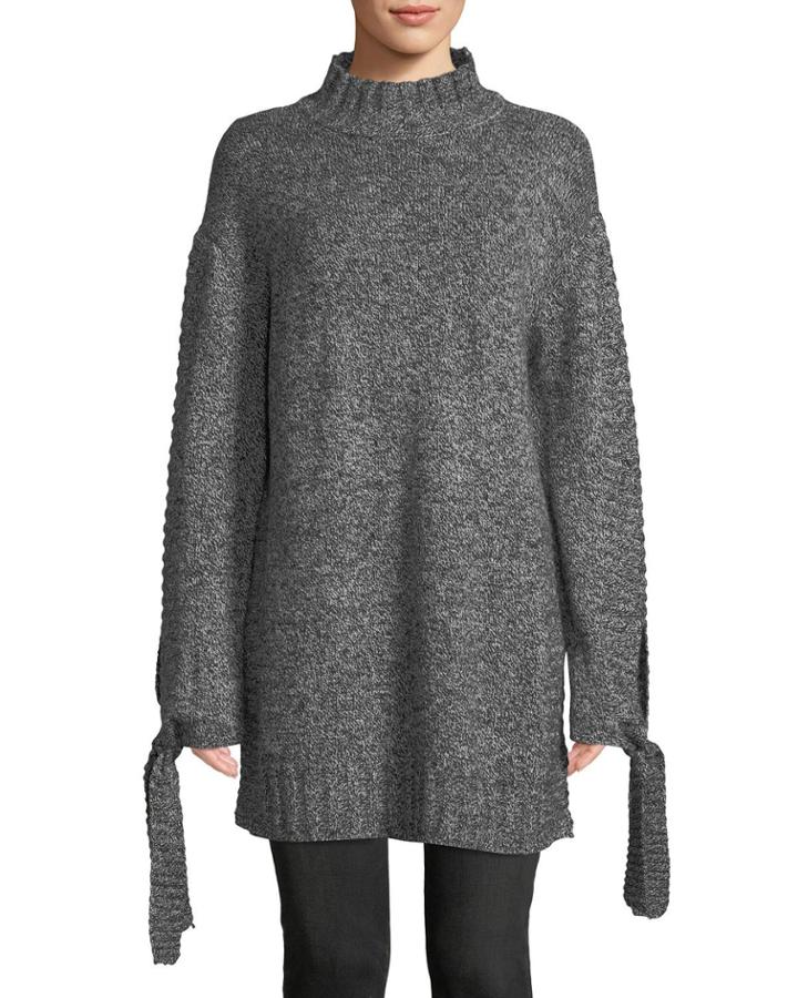Tie-sleeve Turtleneck