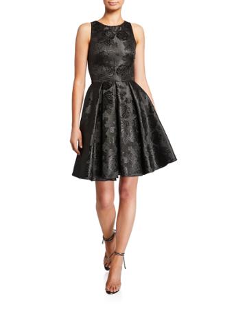Sleeveless Bow-back Jacquard Mini Cocktail Dress