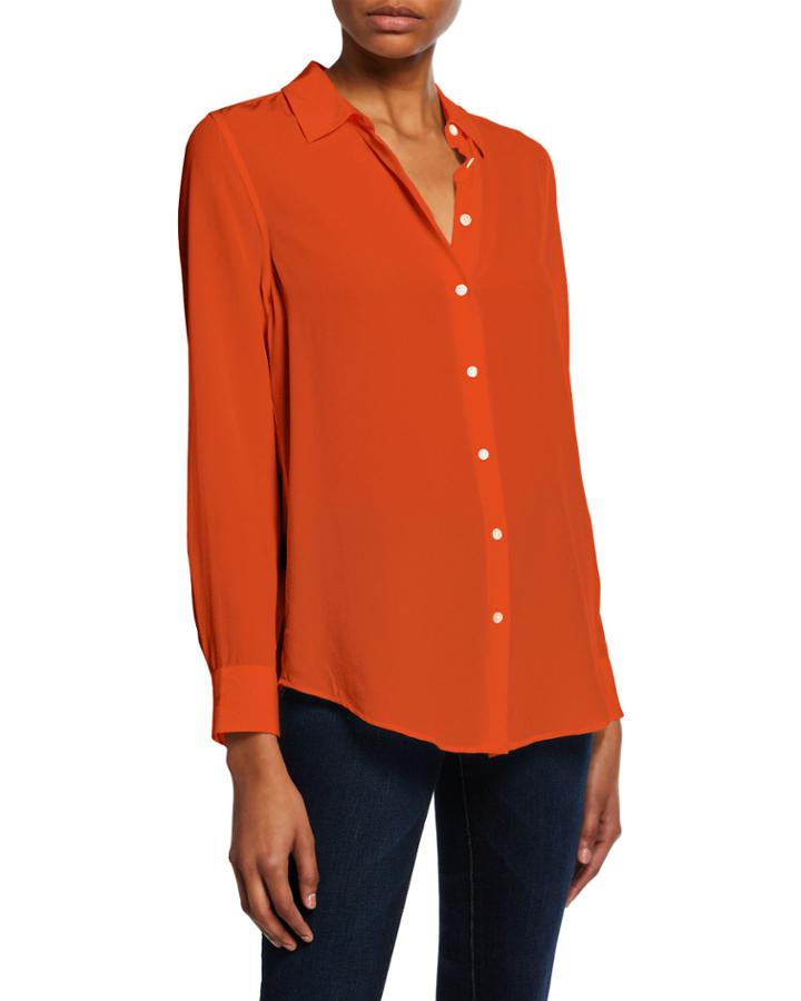 Essential Button-down Long-sleeve Blouse