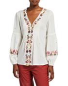 Floral Embroidered Long-sleeve Button-down Top