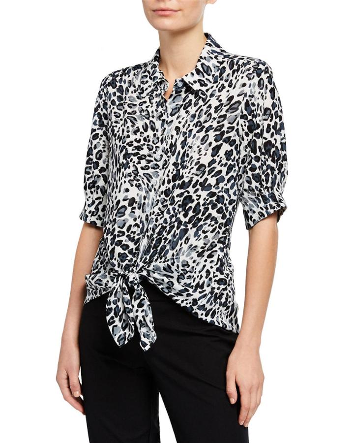 Animal-print Tie-front Camp