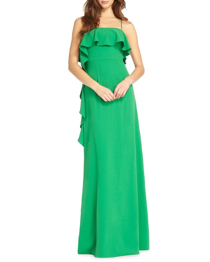 Crepe Flounce-trim Column Dress