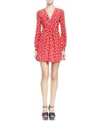 Long-sleeve V Neck Polka Dot Dress