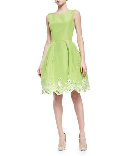 Laser-cut Eyelet Fit-and-flare Dress, Dark Navy