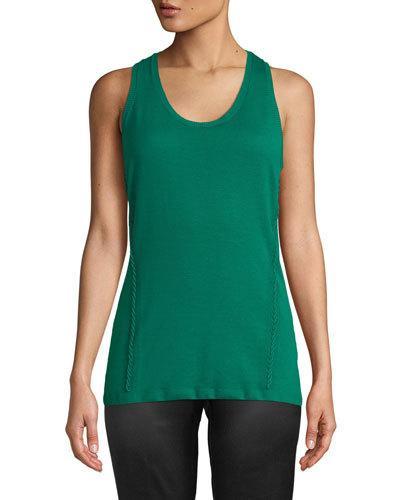 Braid-trim Scoop-neck Tank Top, Green