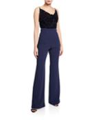 Salem Cowl-neck Velvet Top Spaghetti-strap Jumpsuit