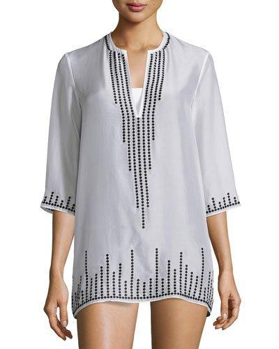 Embroidered Chiffon Short Tunic Coverup