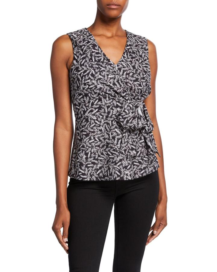 Two-tone Ivy-print Wrap Top