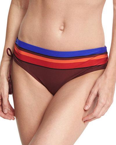 Ruched-side Striped Bikini Bottom, Pink
