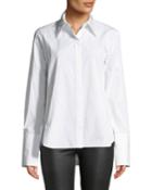 Point-collar Snap-front Long-sleeve Cotton