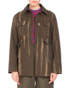 Four-pocket Printed Canvas Coat, Army Green