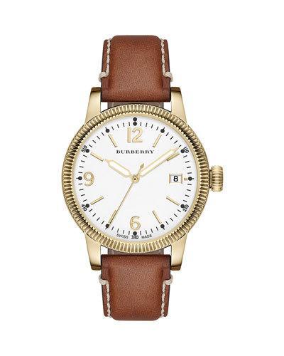 38mm Yellow Golden Watch With Tan