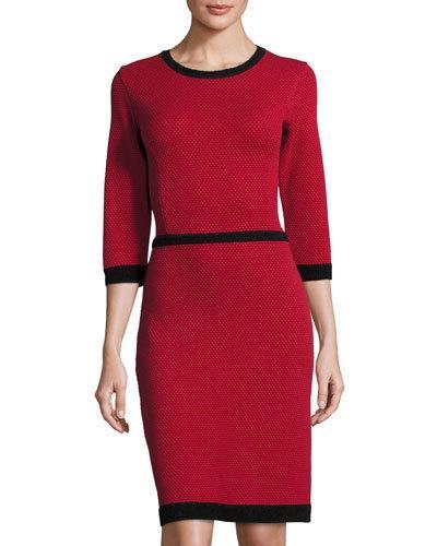 Melanie Knit 3/4-sleeve Dress, Red/black