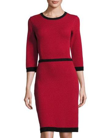 Melanie Knit 3/4-sleeve Dress, Red/black